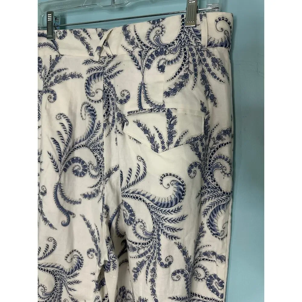 Banana Republic wide-leg pants linen-blend blue paisley Size 12 NWT